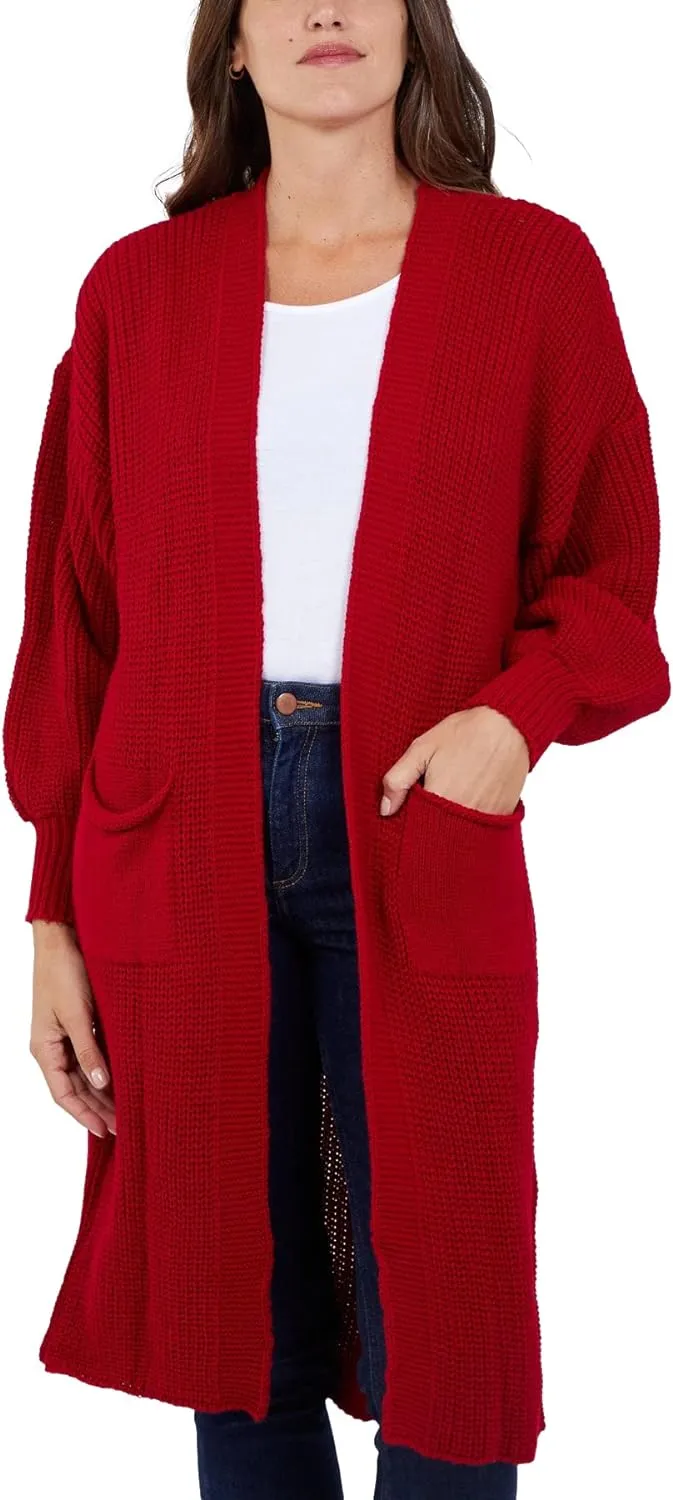 Open Front Balloon Sleeve Long Cardigan