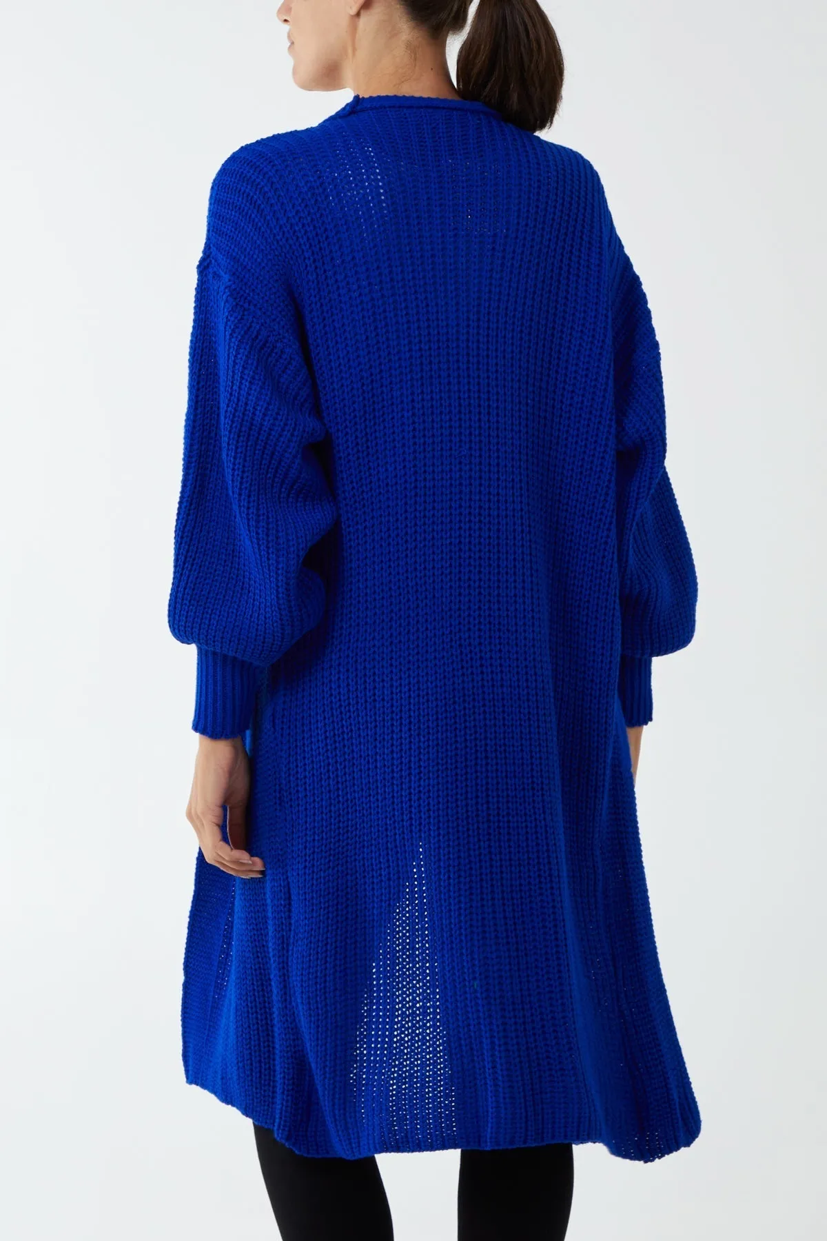 Open Front Balloon Sleeve Long Cardigan
