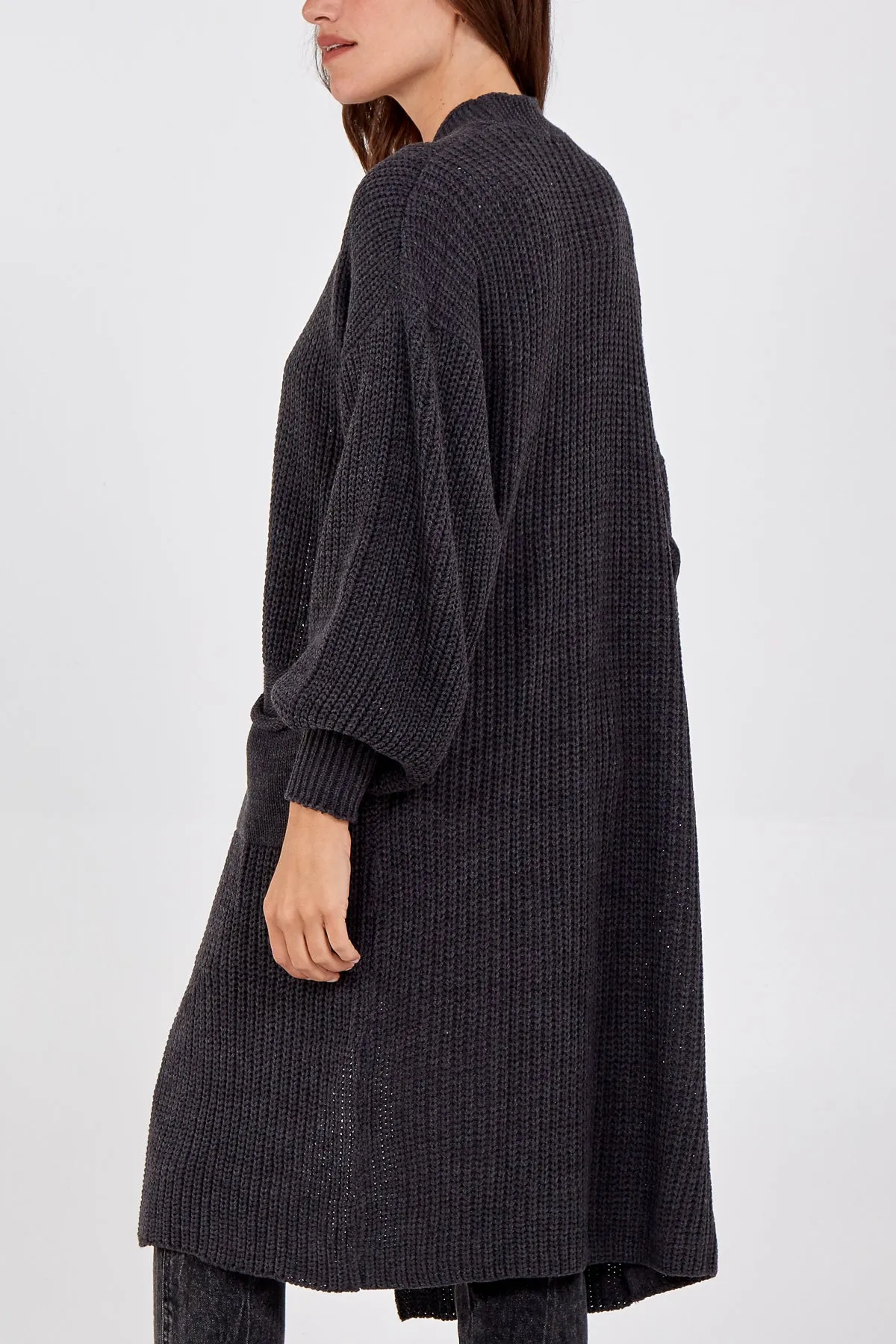 Open Front Balloon Sleeve Long Cardigan