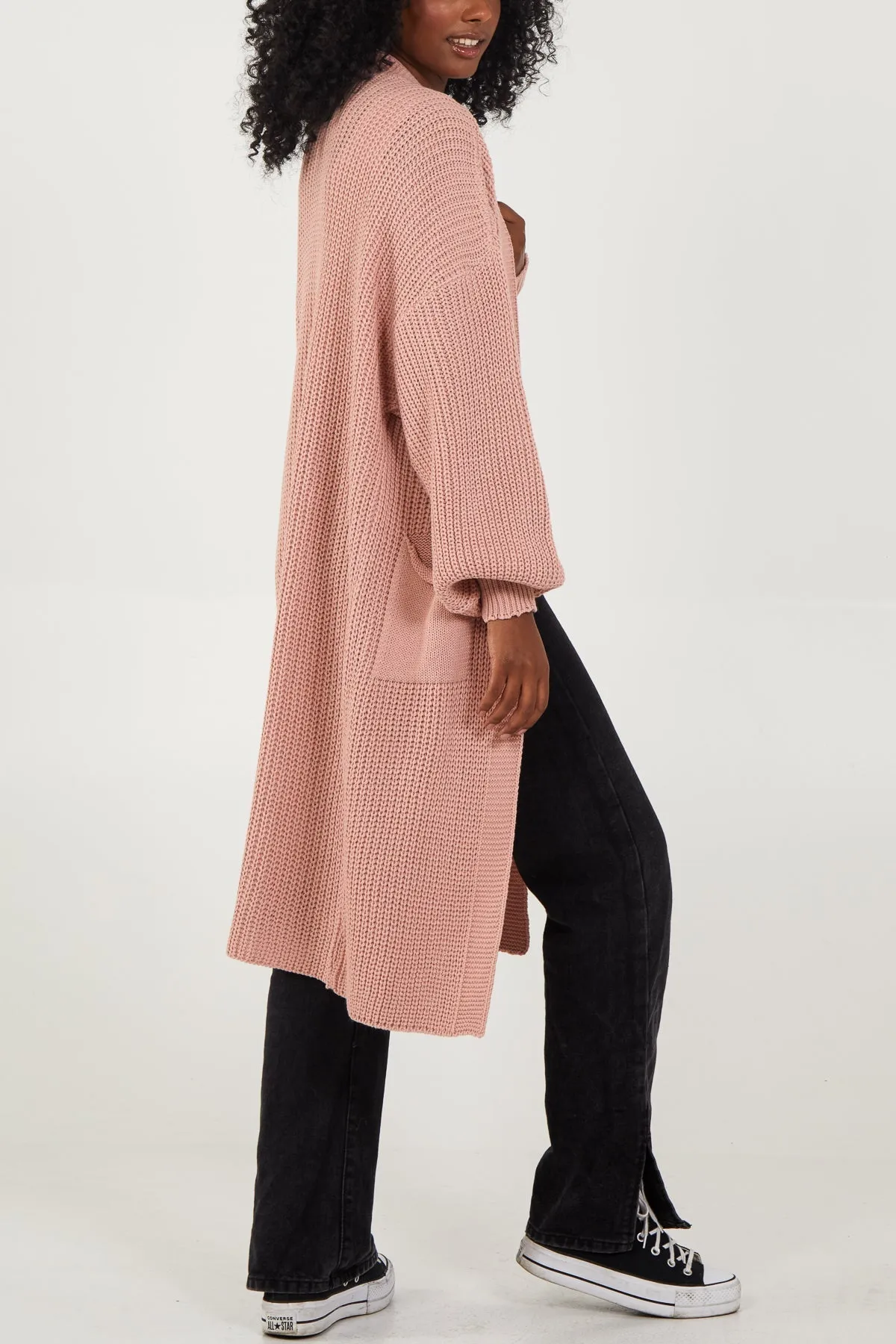 Open Front Balloon Sleeve Long Cardigan