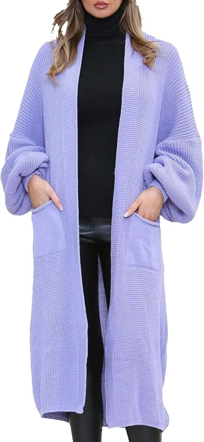 Open Front Balloon Sleeve Long Cardigan
