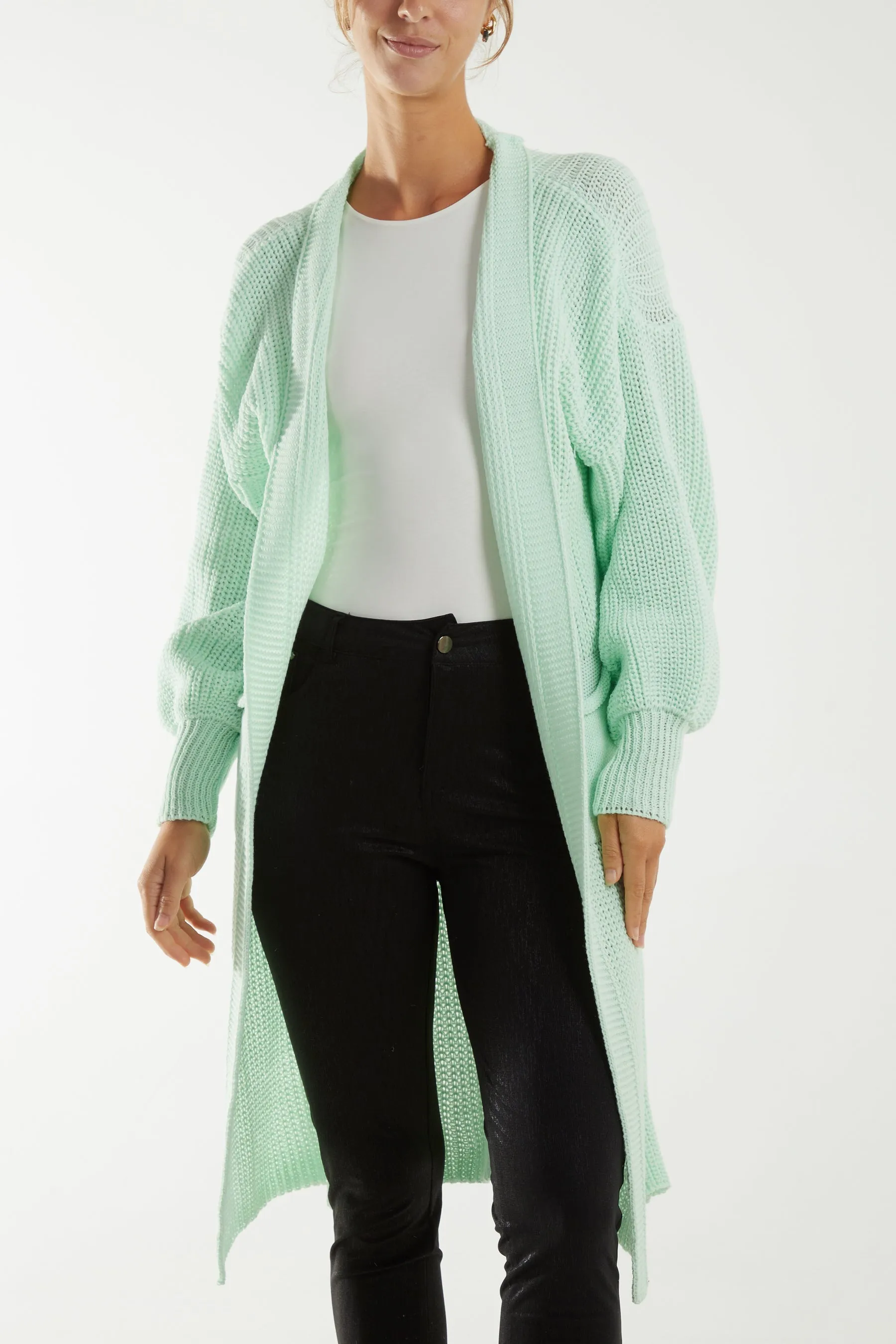 Open Front Balloon Sleeve Long Cardigan