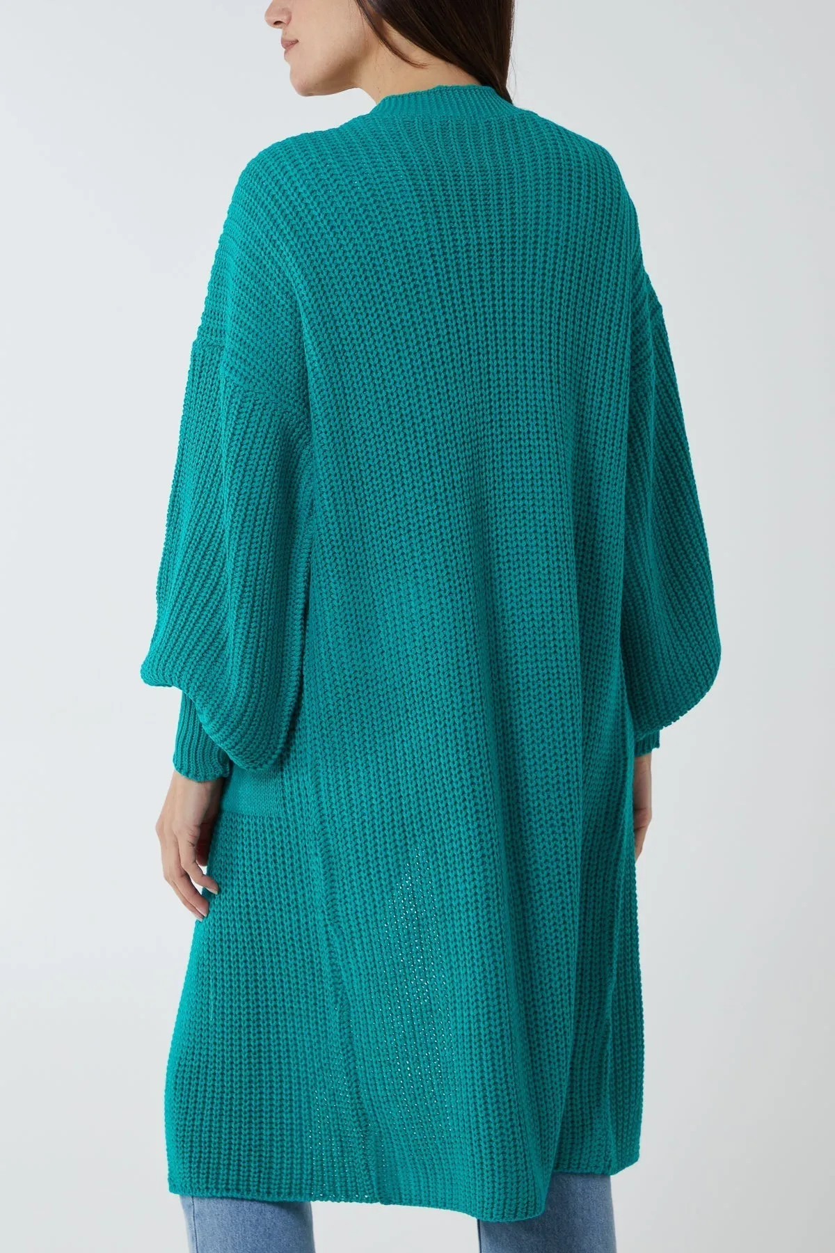 Open Front Balloon Sleeve Long Cardigan