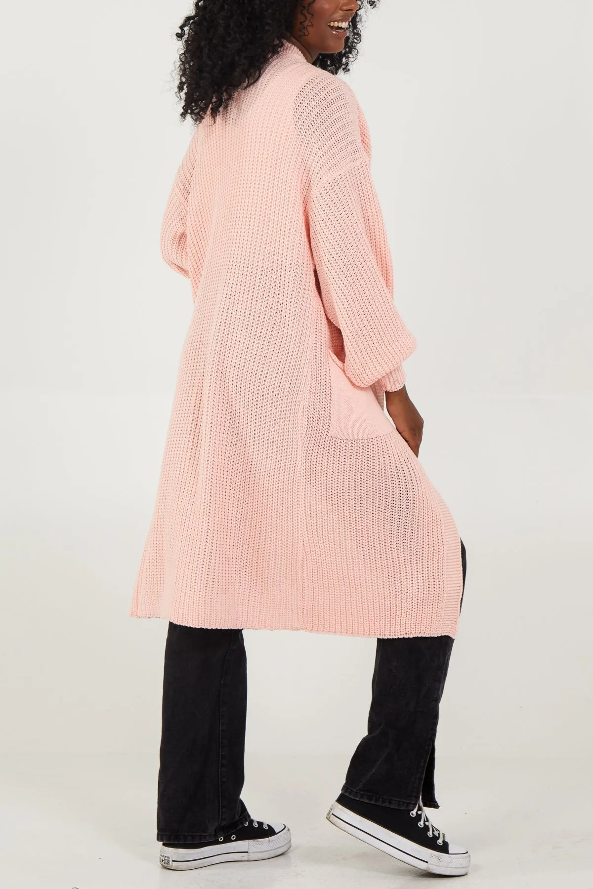 Open Front Balloon Sleeve Long Cardigan