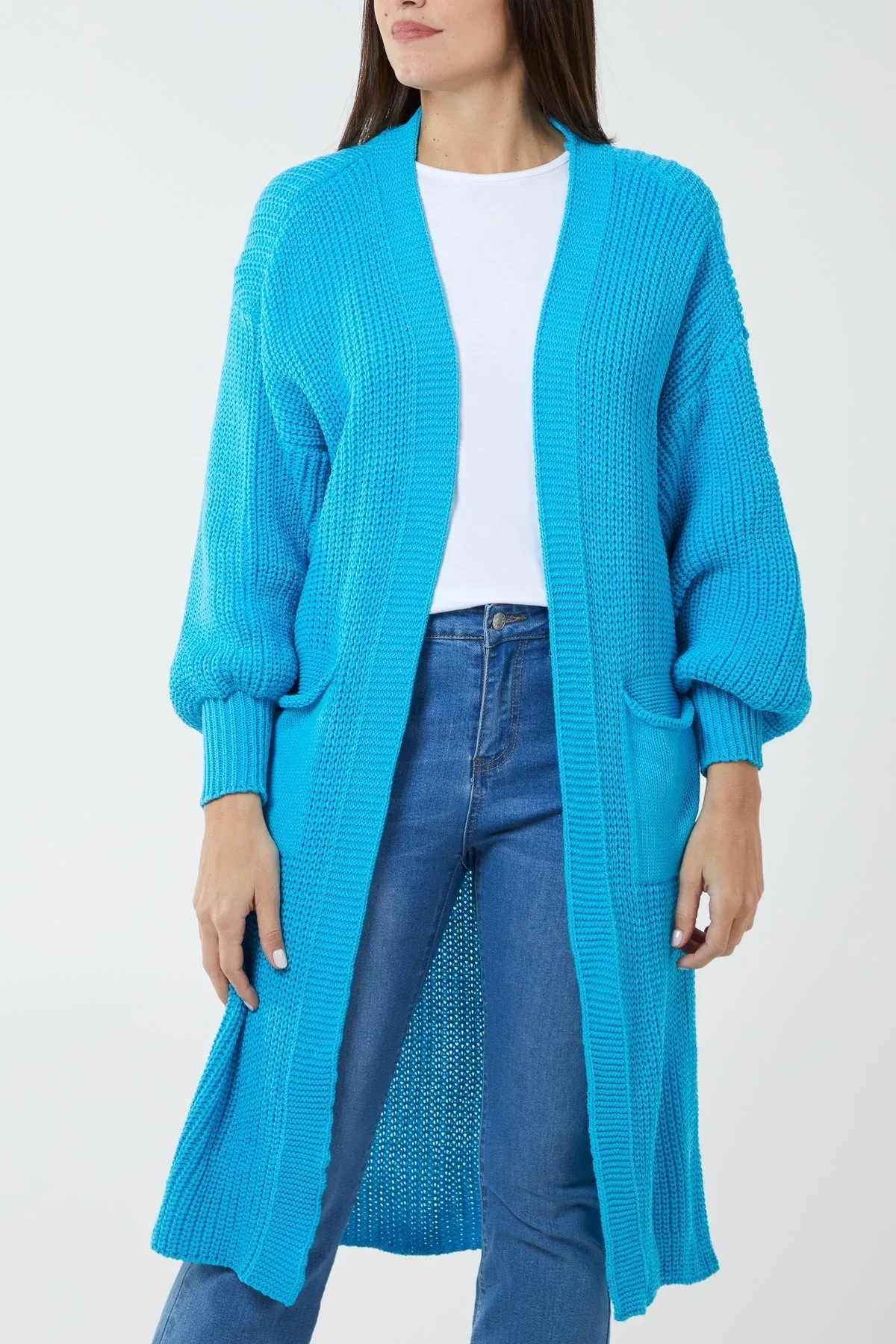 Open Front Balloon Sleeve Long Cardigan