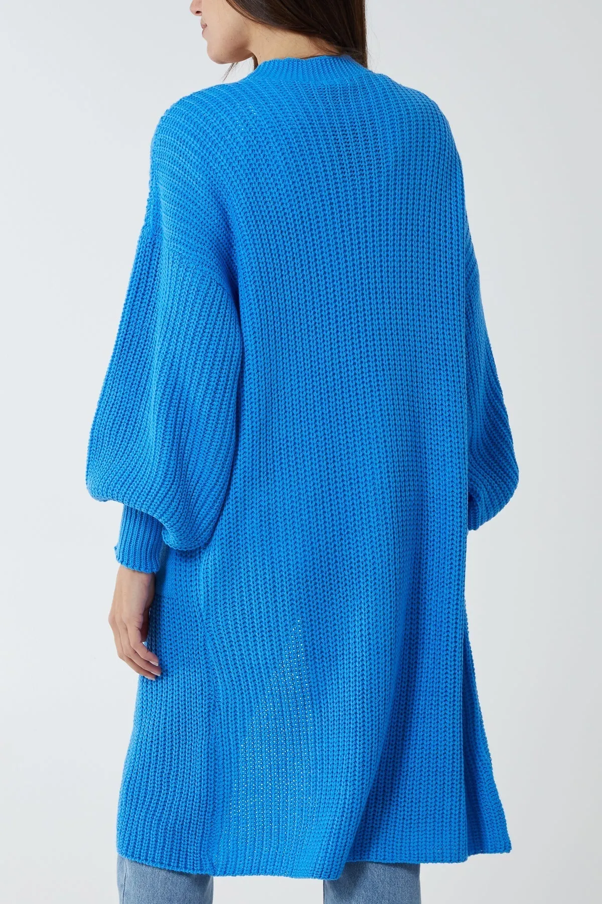 Open Front Balloon Sleeve Long Cardigan