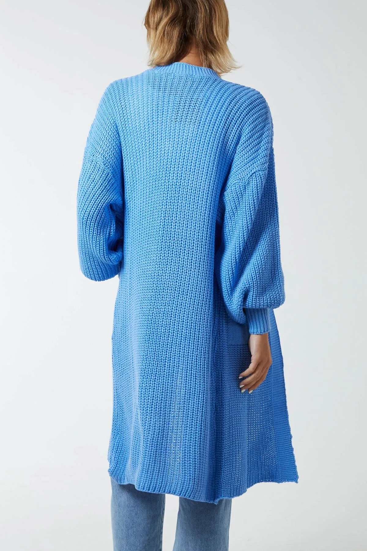 Open Front Balloon Sleeve Long Cardigan