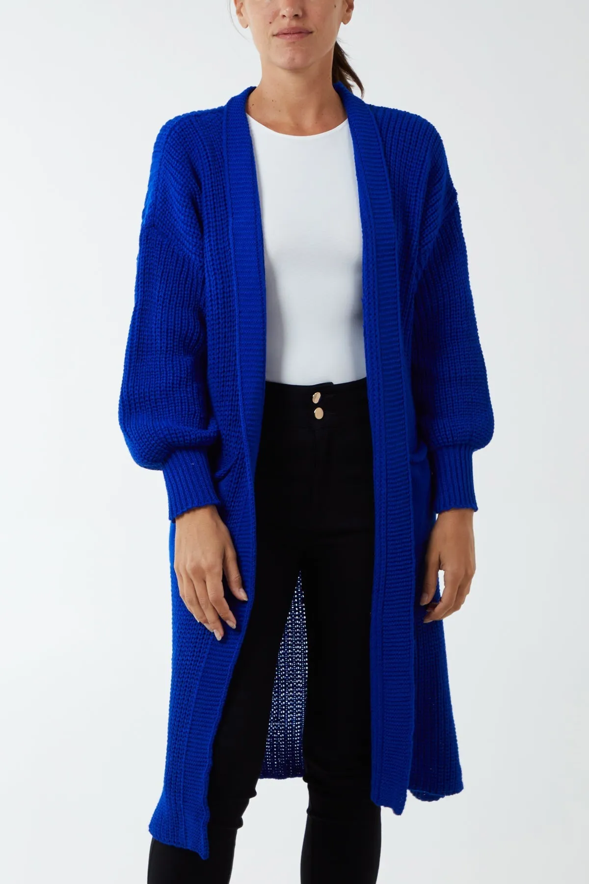 Open Front Balloon Sleeve Long Cardigan