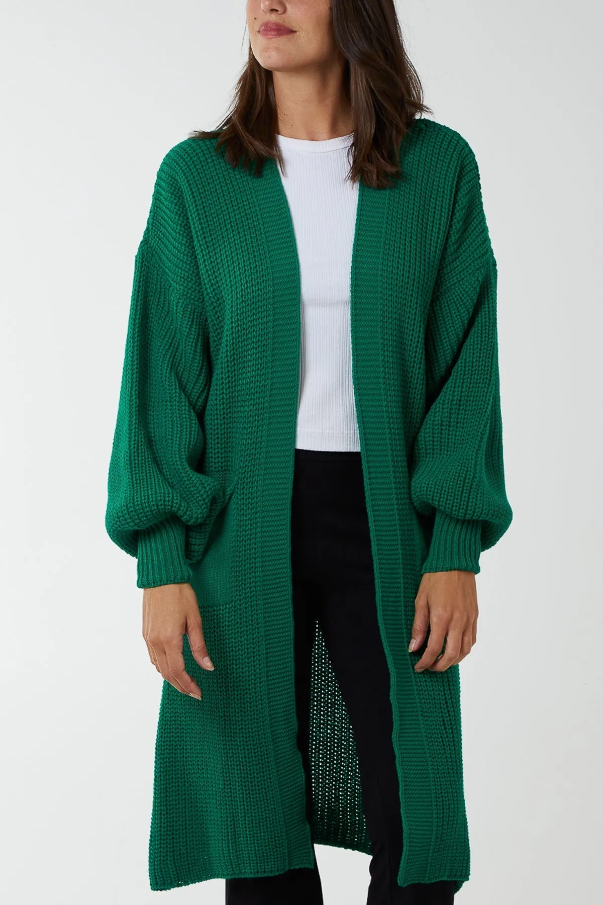 Open Front Balloon Sleeve Long Cardigan
