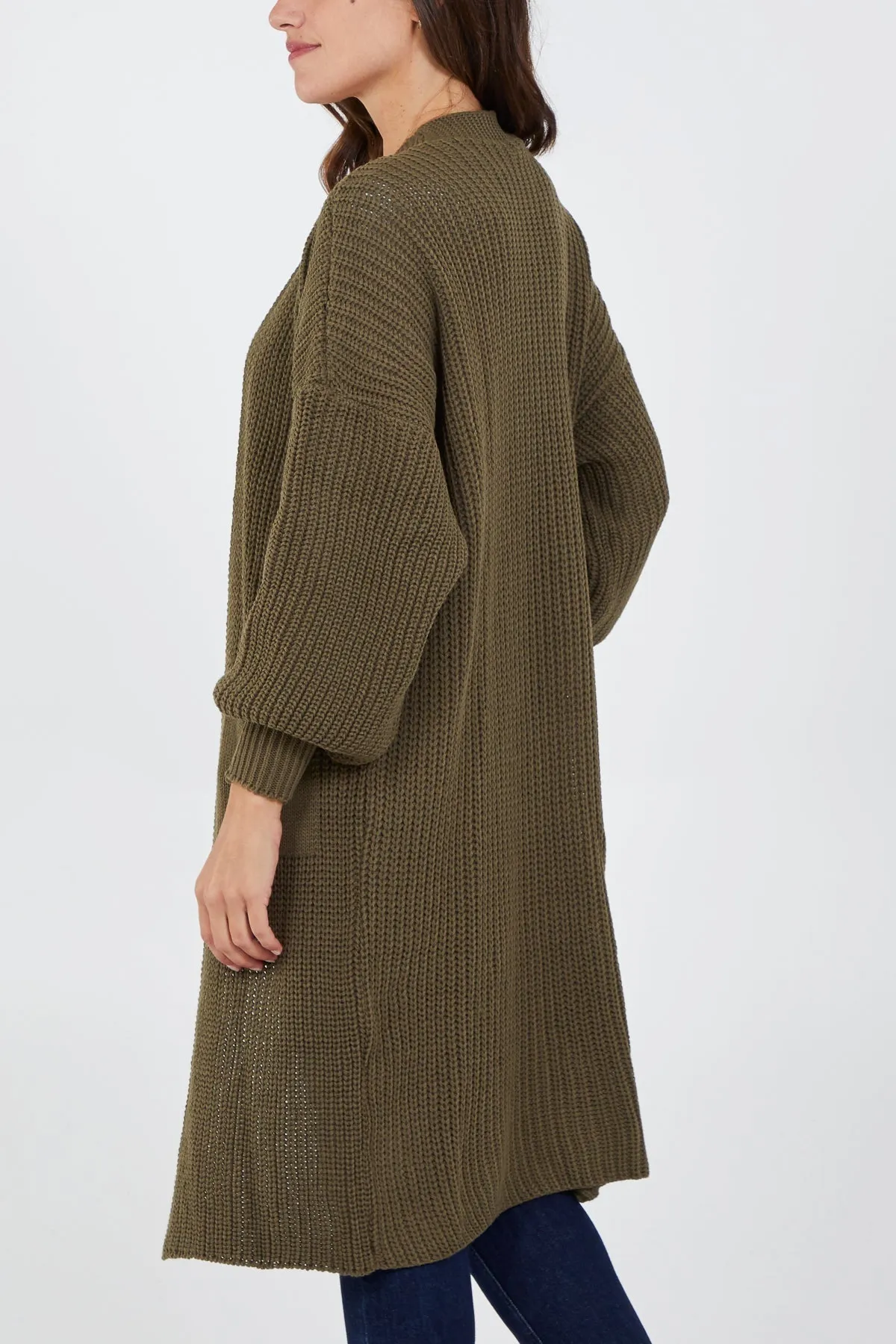 Open Front Balloon Sleeve Long Cardigan