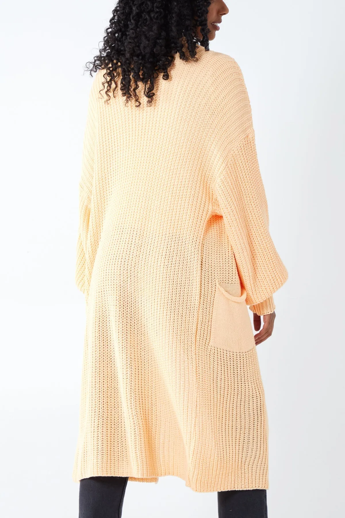 Open Front Balloon Sleeve Long Cardigan