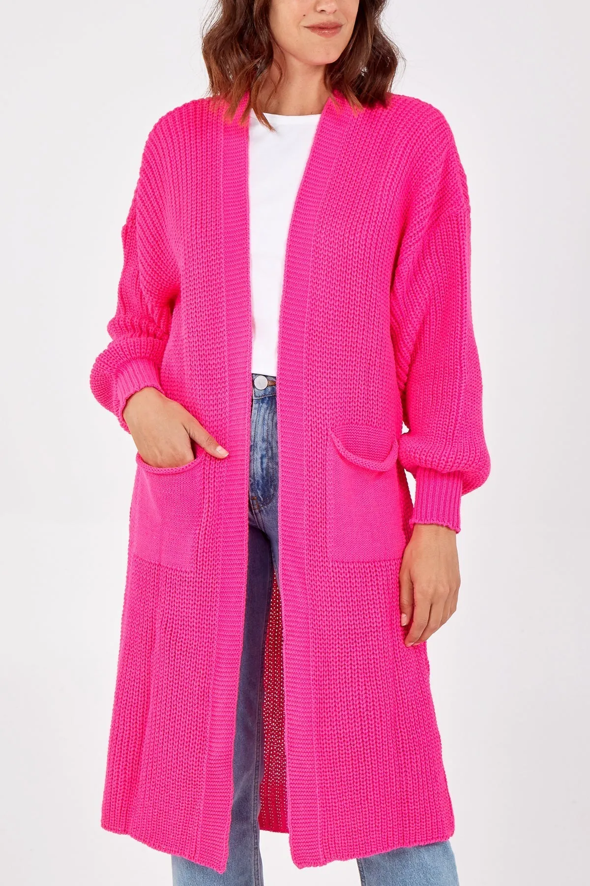 Open Front Balloon Sleeve Long Cardigan