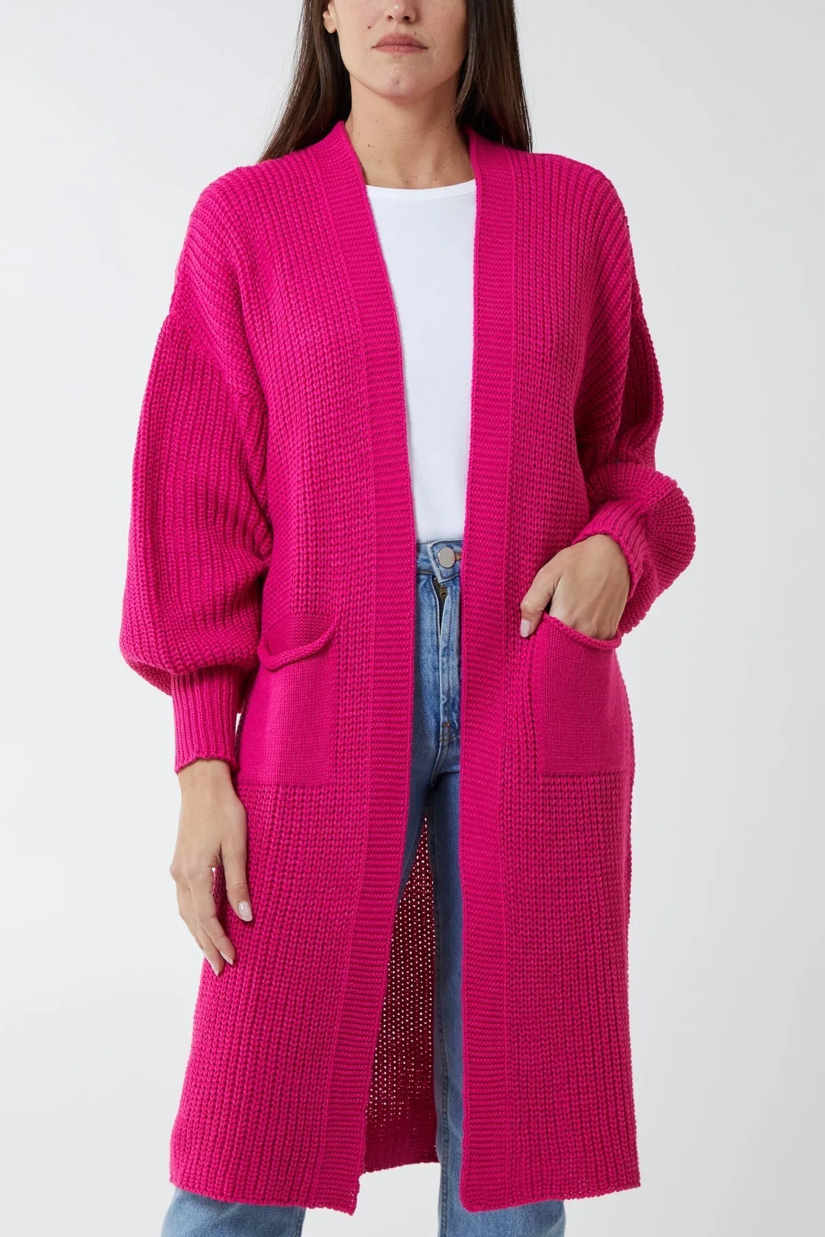 Open Front Balloon Sleeve Long Cardigan