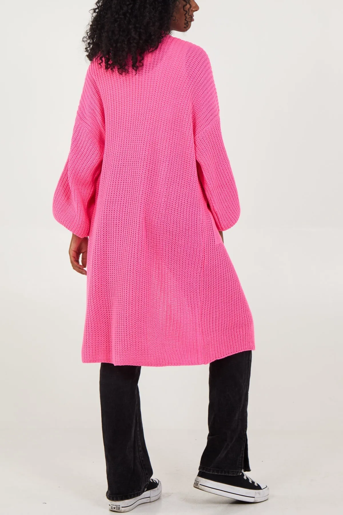 Open Front Balloon Sleeve Long Cardigan