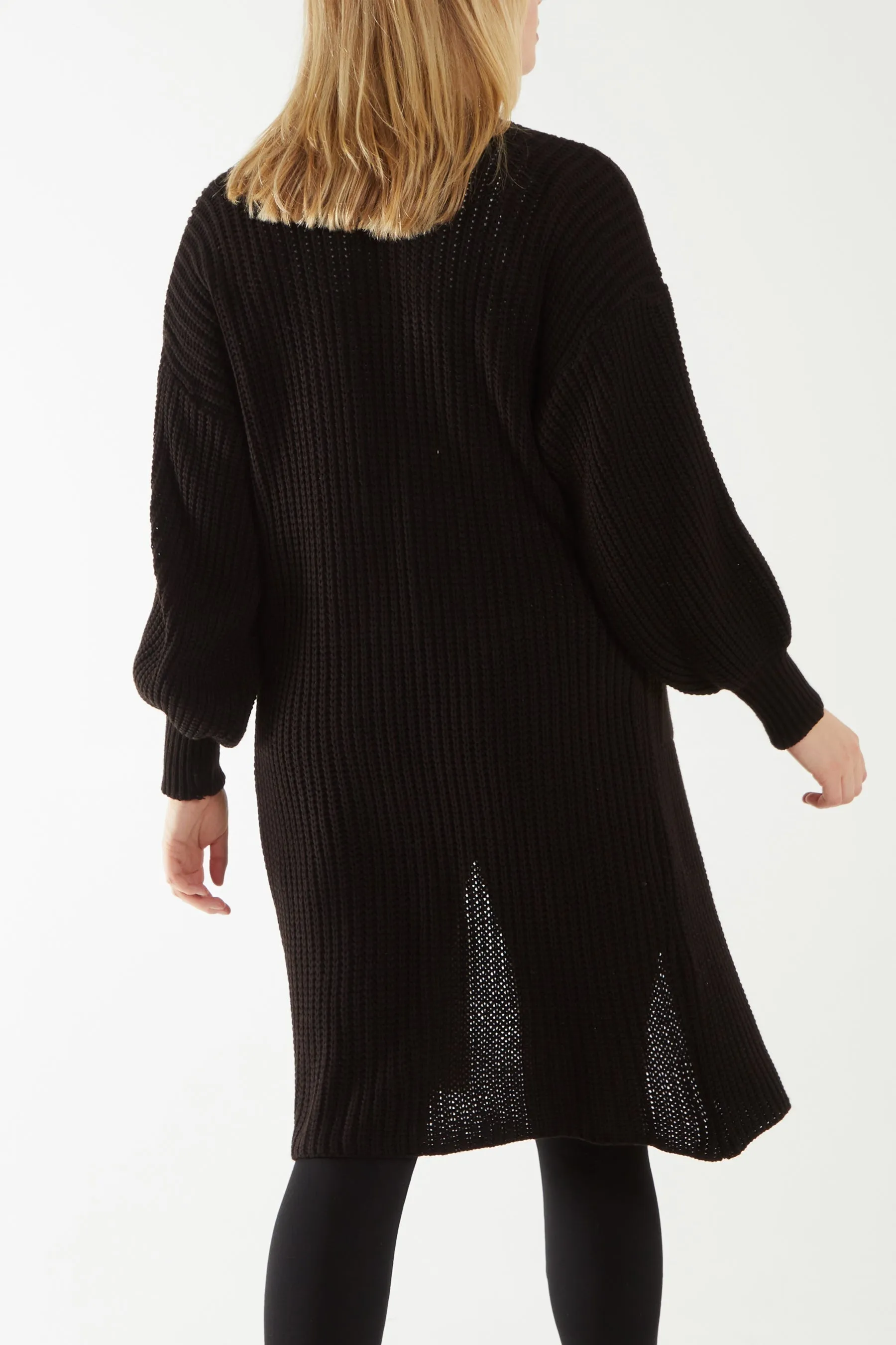 Open Front Balloon Sleeve Long Cardigan