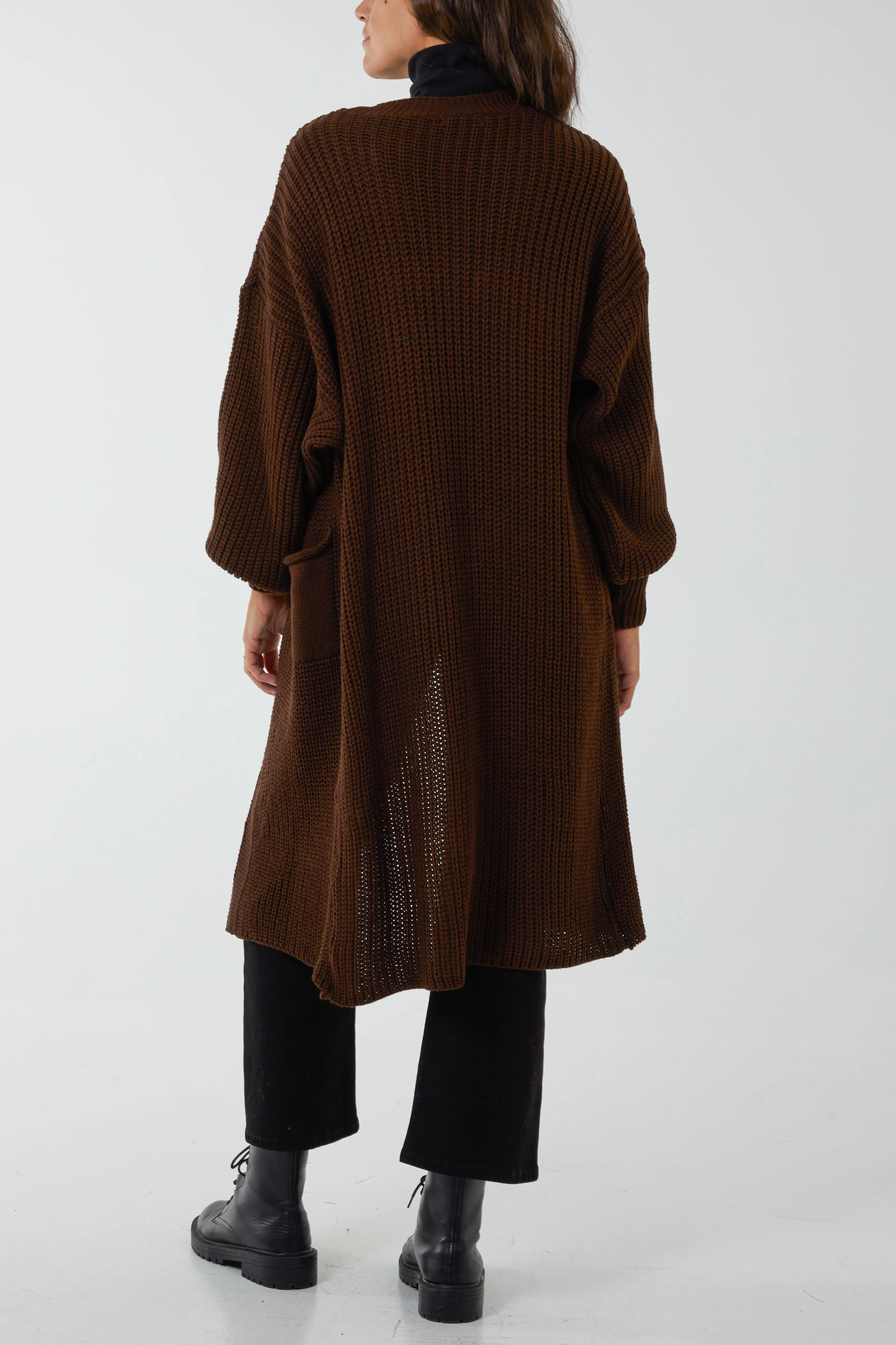 Open Front Balloon Sleeve Long Cardigan