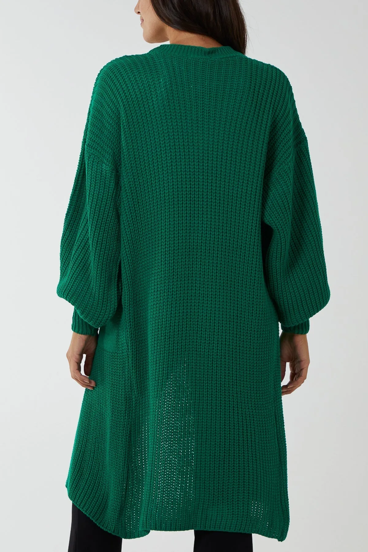 Open Front Balloon Sleeve Long Cardigan