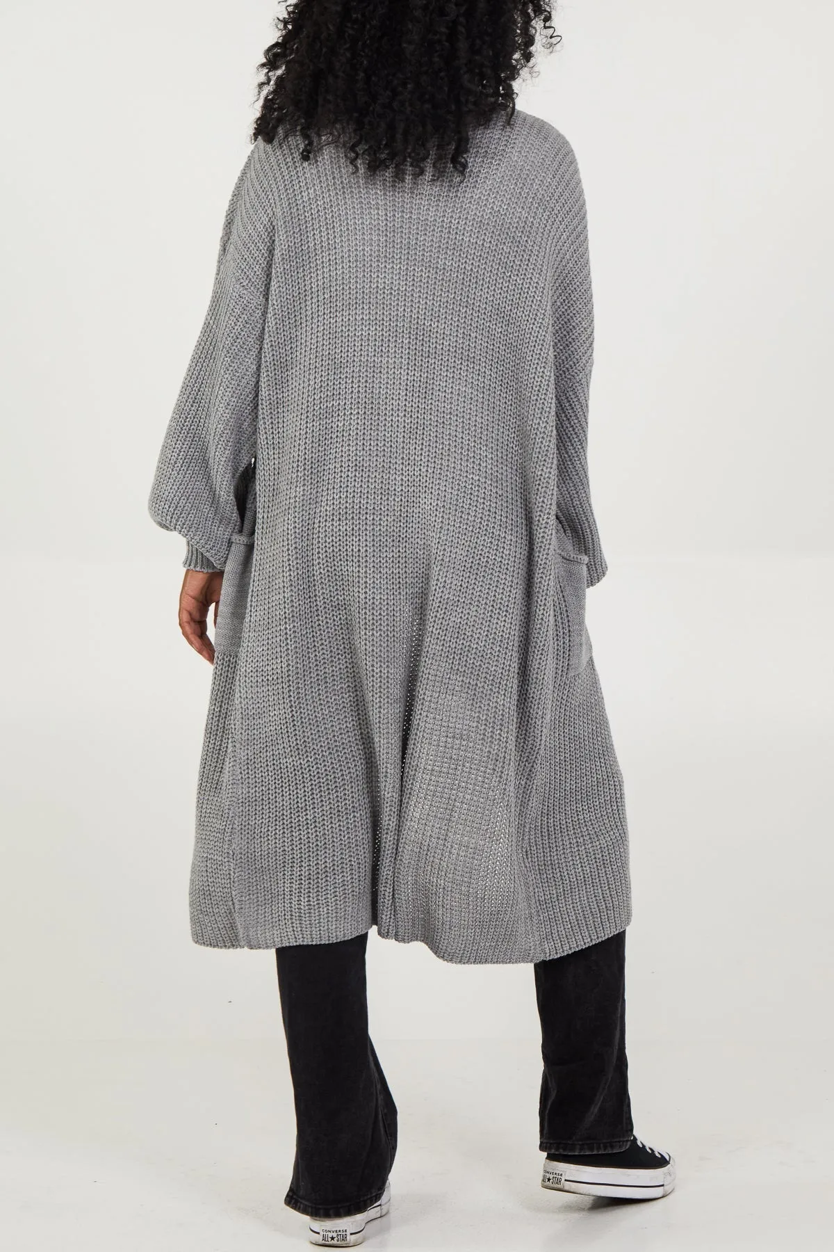 Open Front Balloon Sleeve Long Cardigan