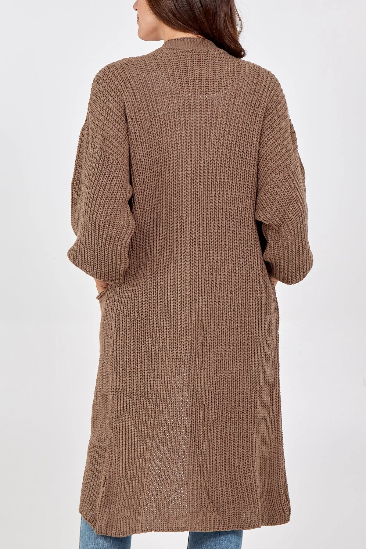 Open Front Balloon Sleeve Long Cardigan