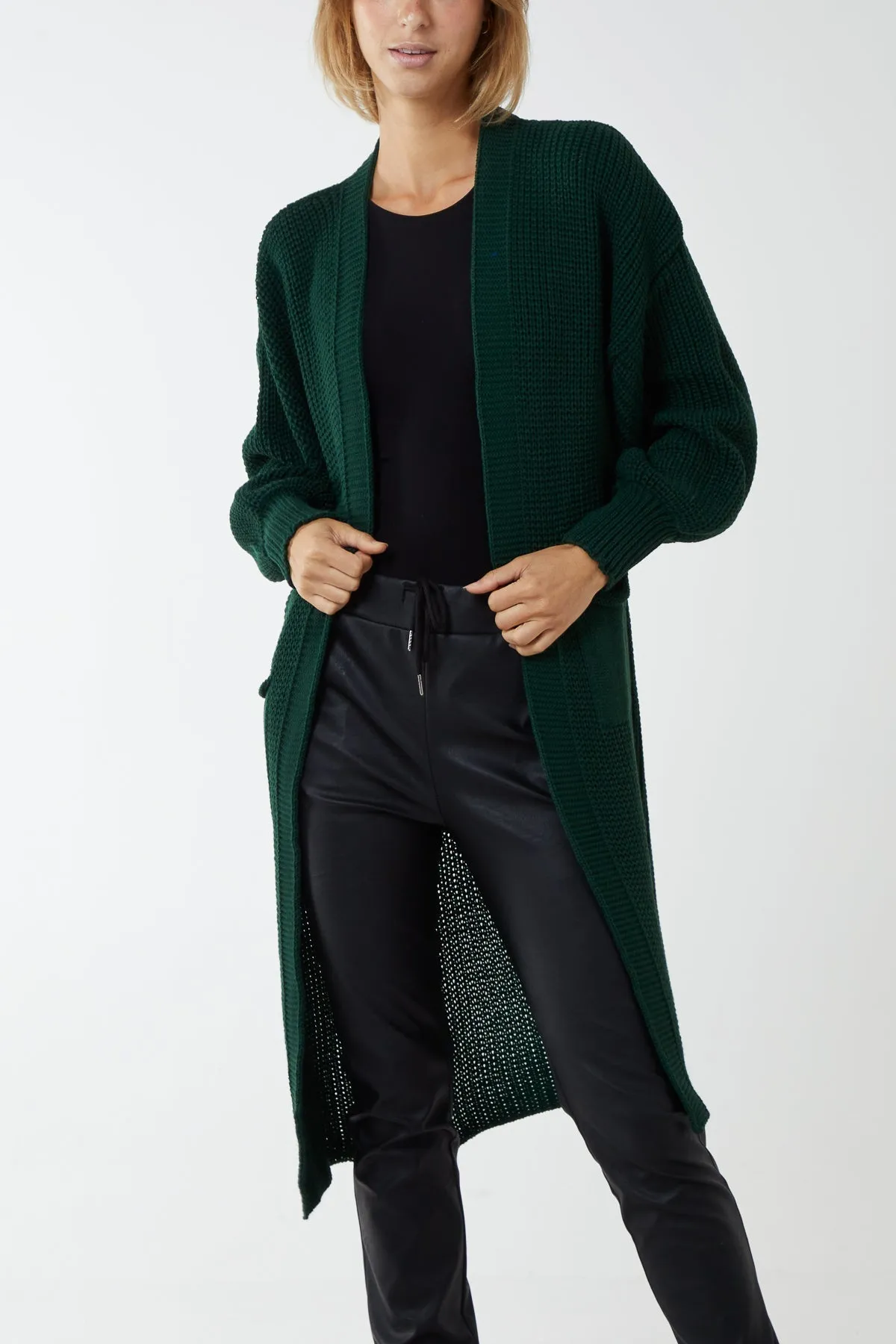Open Front Balloon Sleeve Long Cardigan