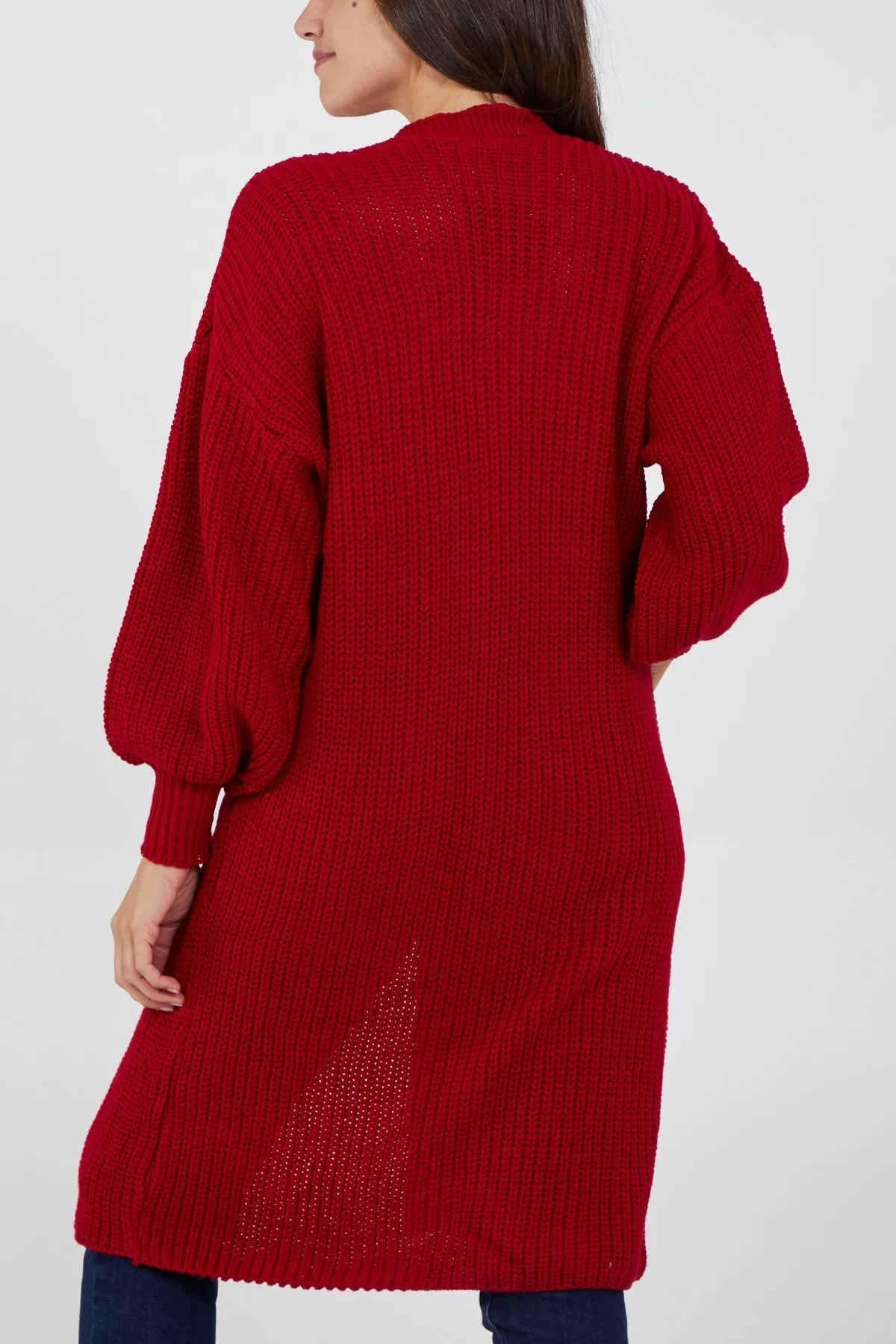 Open Front Balloon Sleeve Long Cardigan