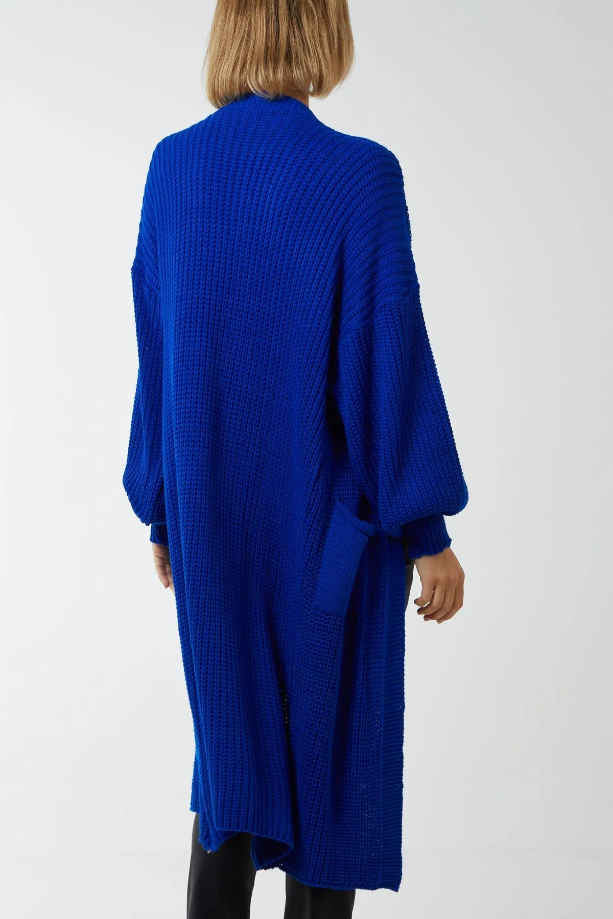 Open Front Balloon Sleeve Long Cardigan