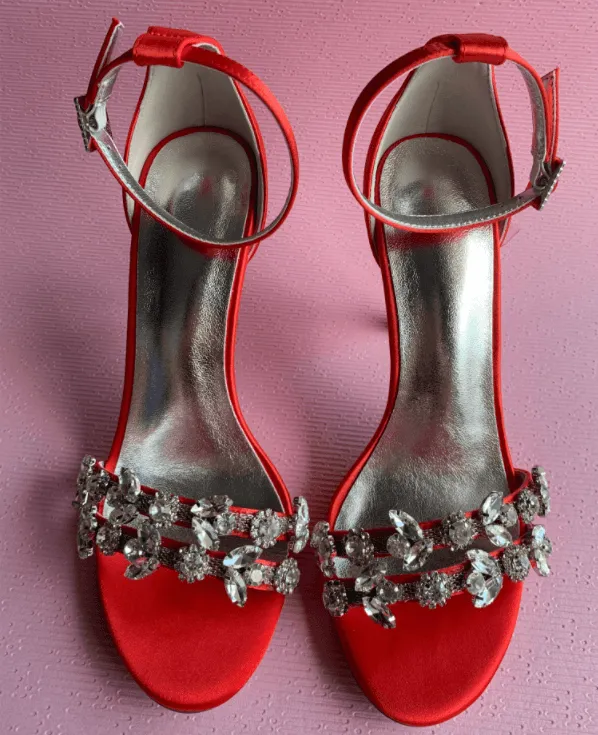 Open Toe Ankle Buckle Strap Satin Formal Party Dress Sandals
