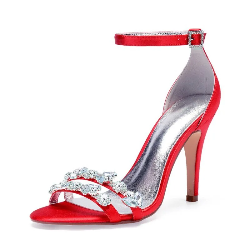 Open Toe Ankle Buckle Strap Satin Formal Party Dress Sandals