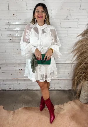 Palm Deco Floral Mini Dress - White