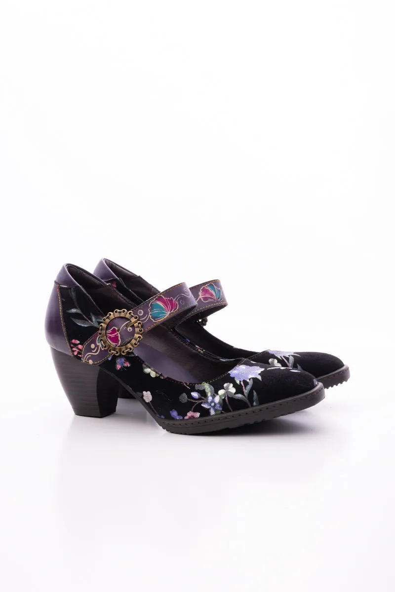 Palmira Plum Bossom Pattern Leather Mary Jane