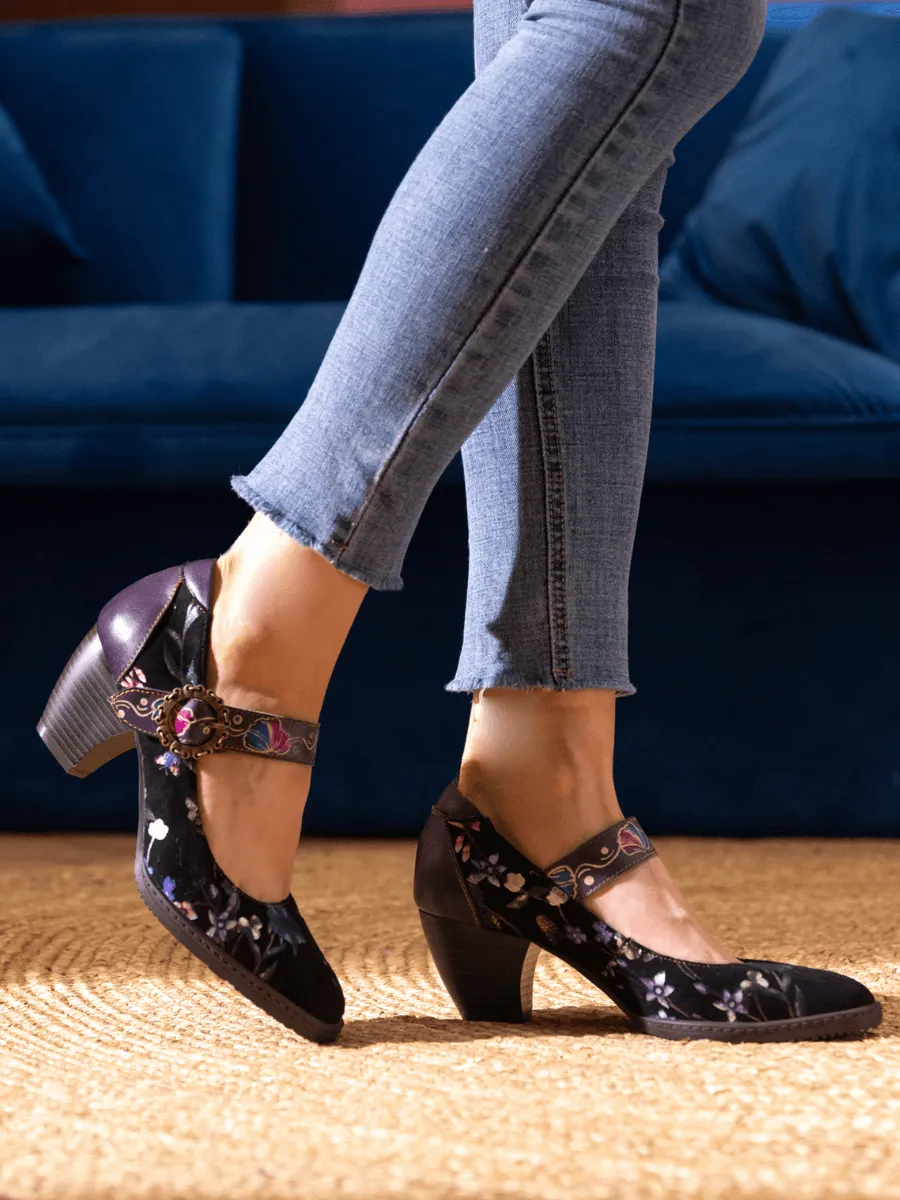 Palmira Plum Bossom Pattern Leather Mary Jane