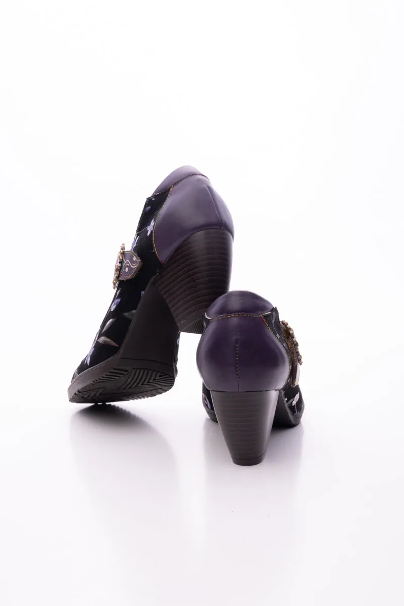 Palmira Plum Bossom Pattern Leather Mary Jane
