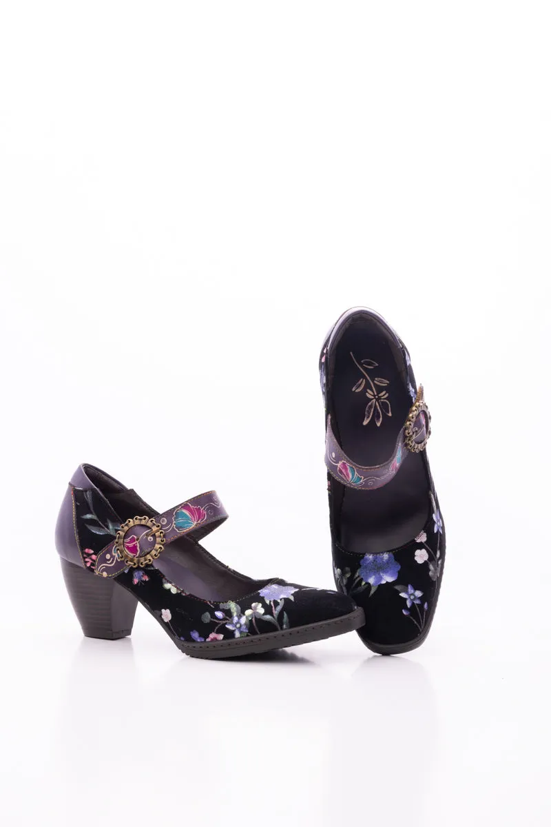 Palmira Plum Bossom Pattern Leather Mary Jane
