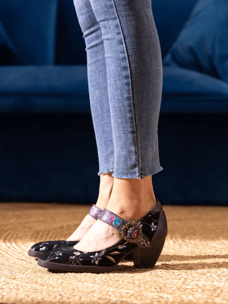 Palmira Plum Bossom Pattern Leather Mary Jane