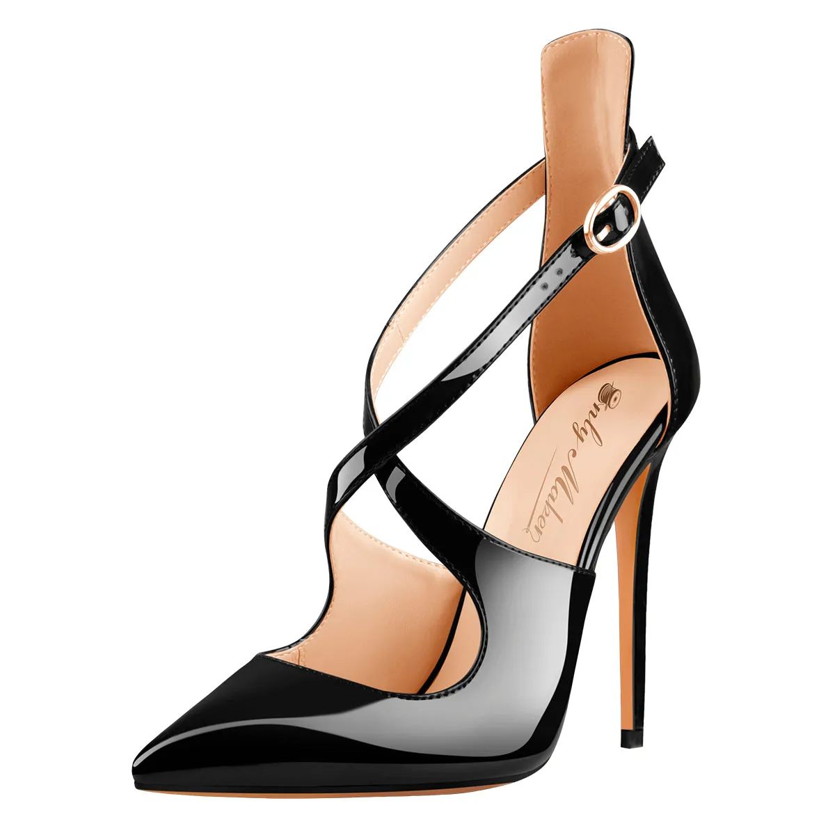 Patent Leather Pointed Toe Cross Strap High Heel Pumps