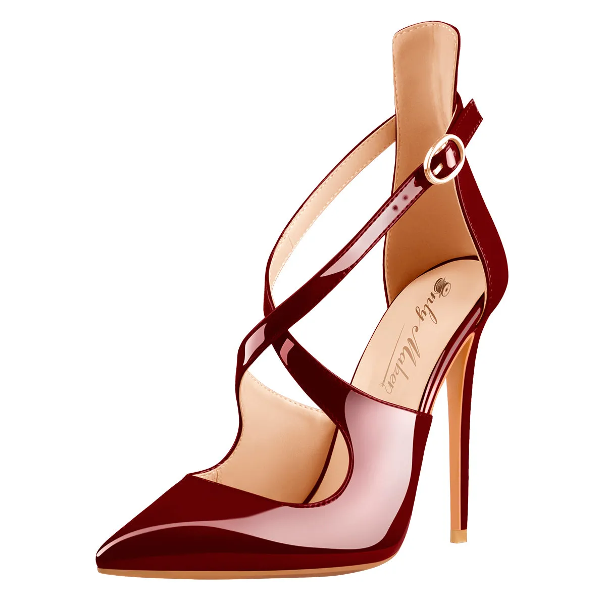 Patent Leather Pointed Toe Cross Strap High Heel Pumps