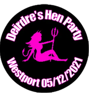 Personalised Lady Devil Hen Party Badge Black with Pink&White text