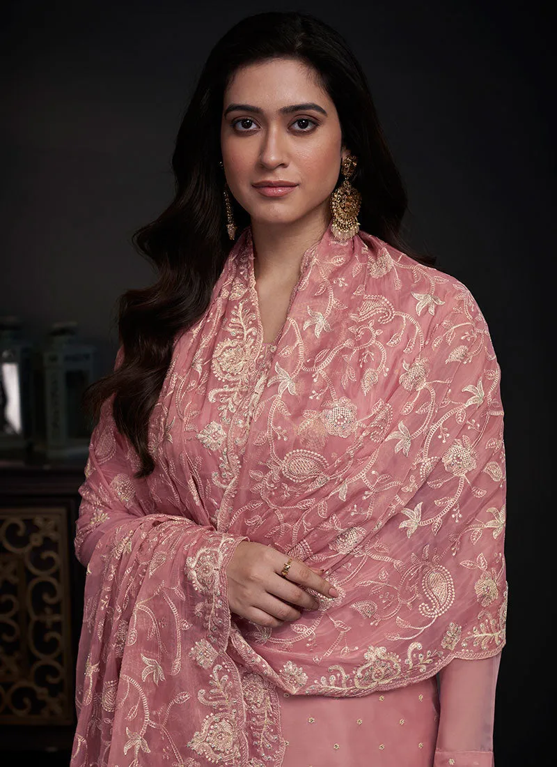 Pink Embroidery Straight Cut Pant Style Salwar Suit