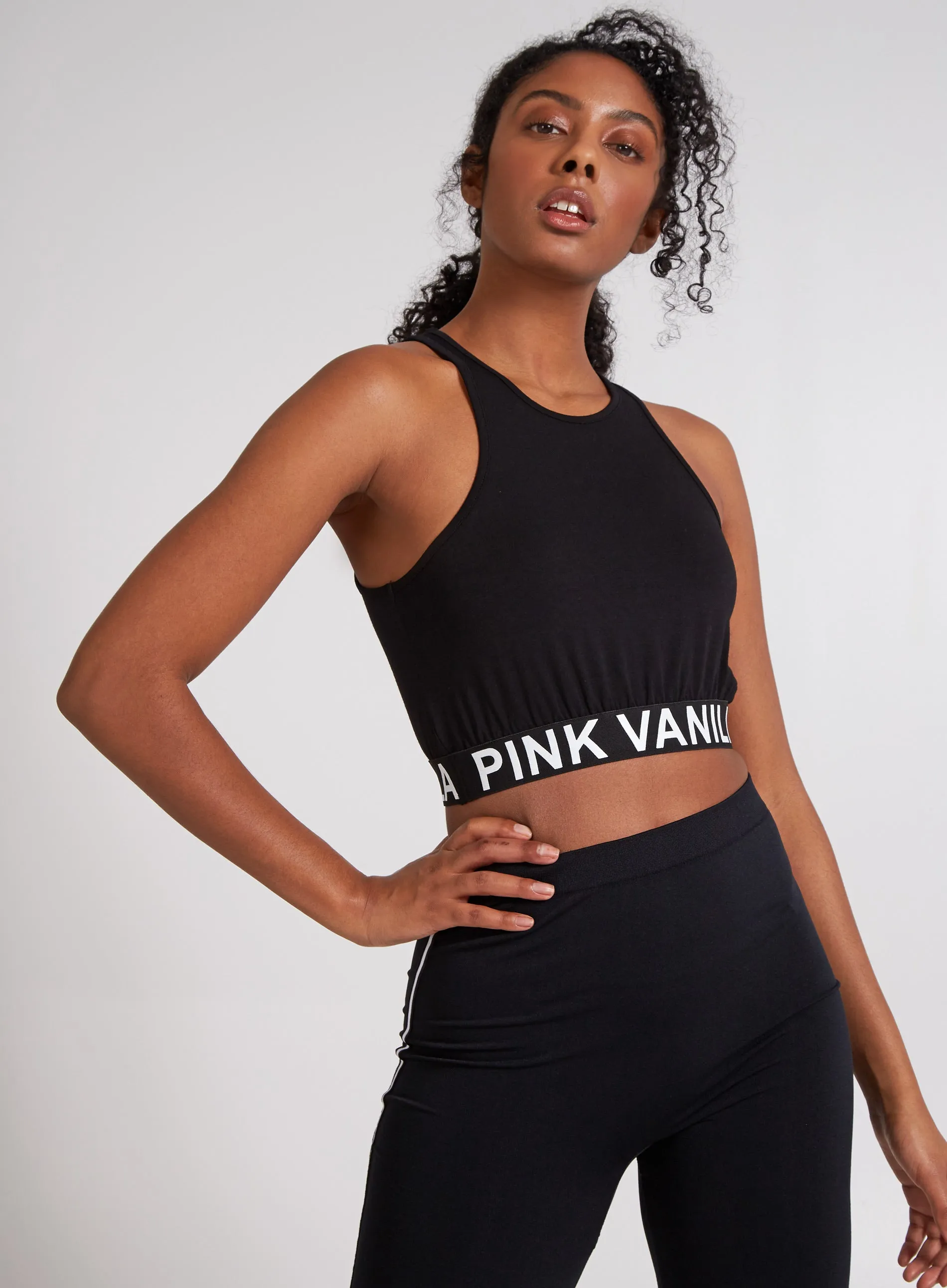 Pink Vanilla Logo Racer Back Crop Top