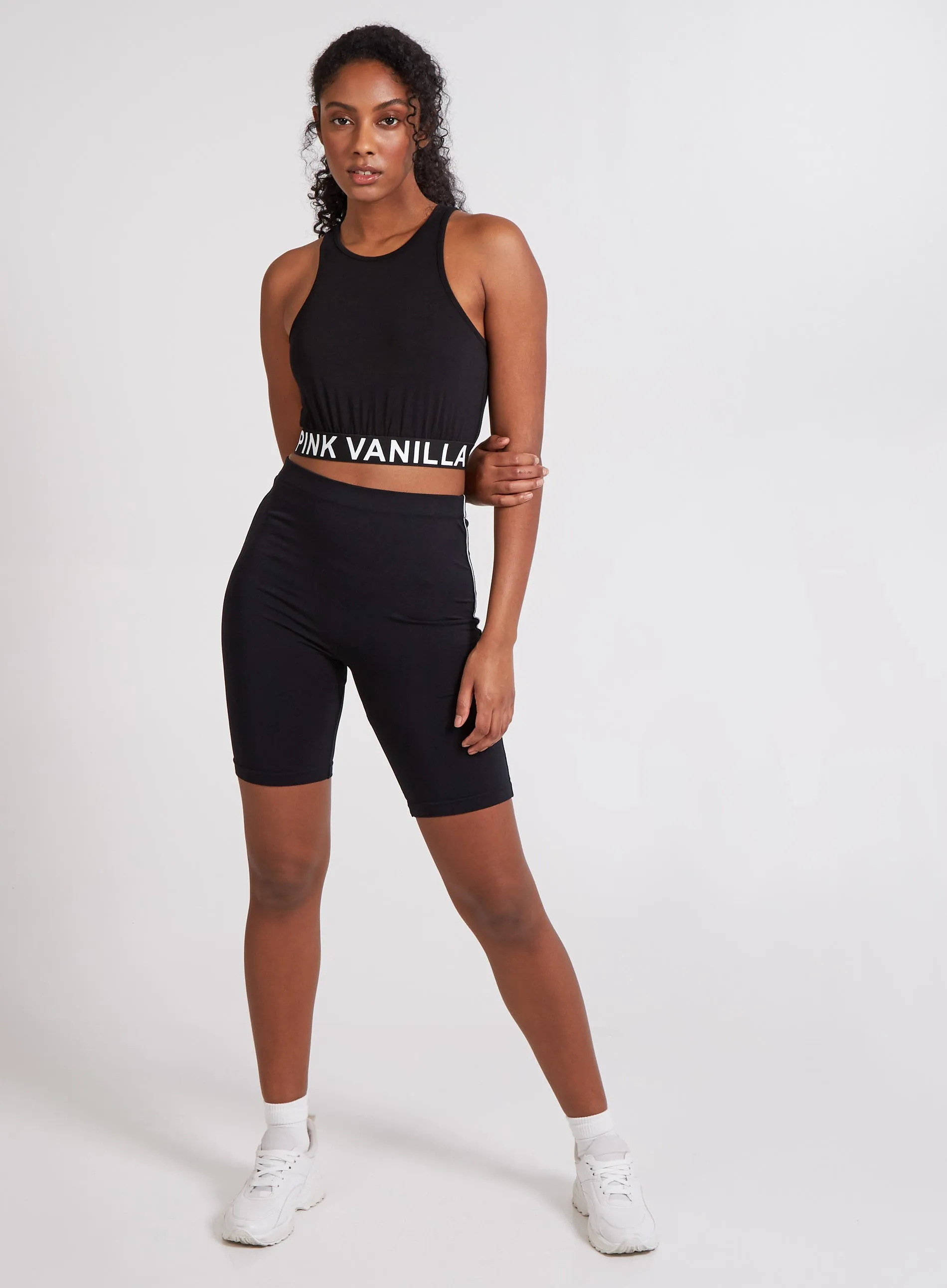 Pink Vanilla Logo Racer Back Crop Top