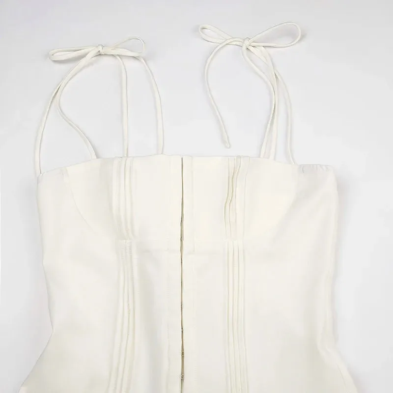 Pleated Buckle & Lace-up Straps Corset Dress