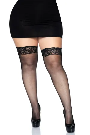 Plus Size Stay Up Lace Top Micro Net Thigh Highs