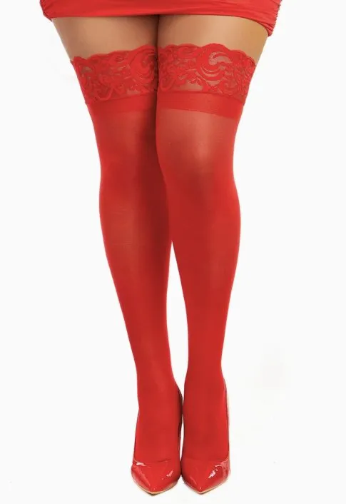 Plus Size Stay Up Sheer Thigh High Red
