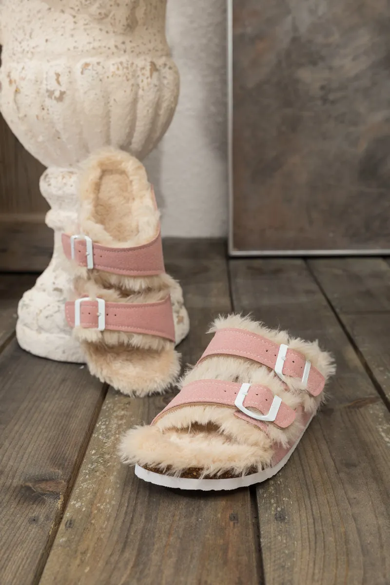 Plush Insole Dual-Strap Pink Sandal Slide Shoes