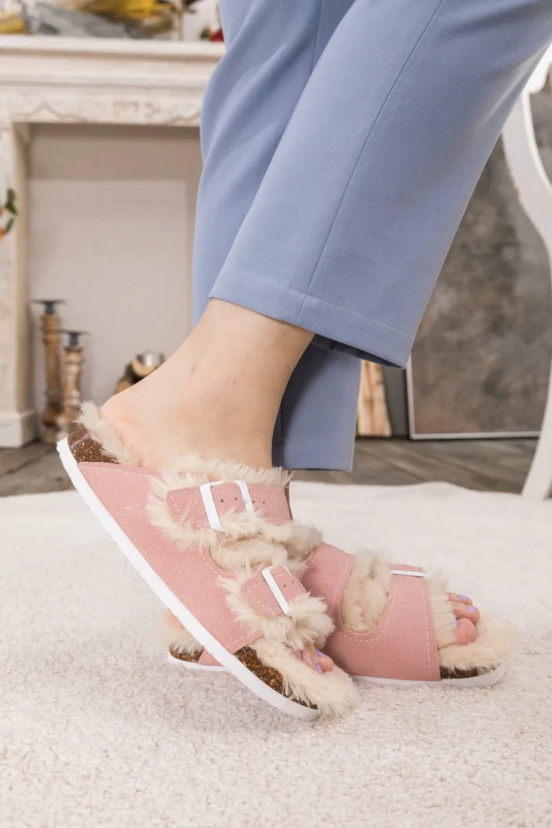 Plush Insole Dual-Strap Pink Sandal Slide Shoes