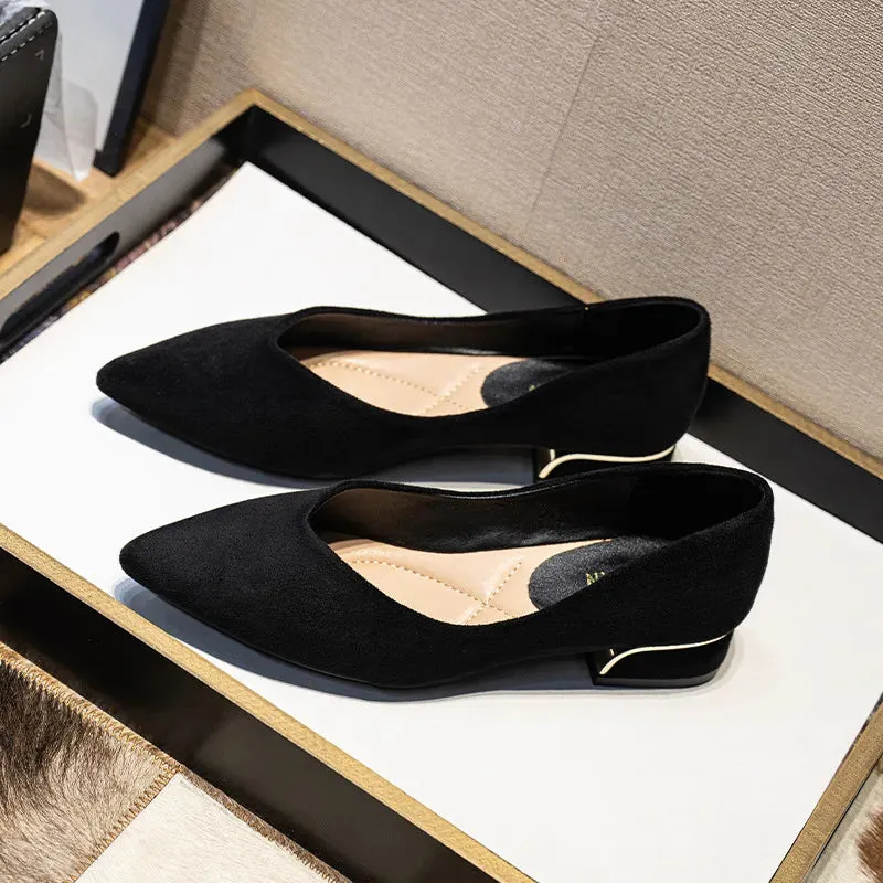 Point Toe Block Heels Slip-Ons