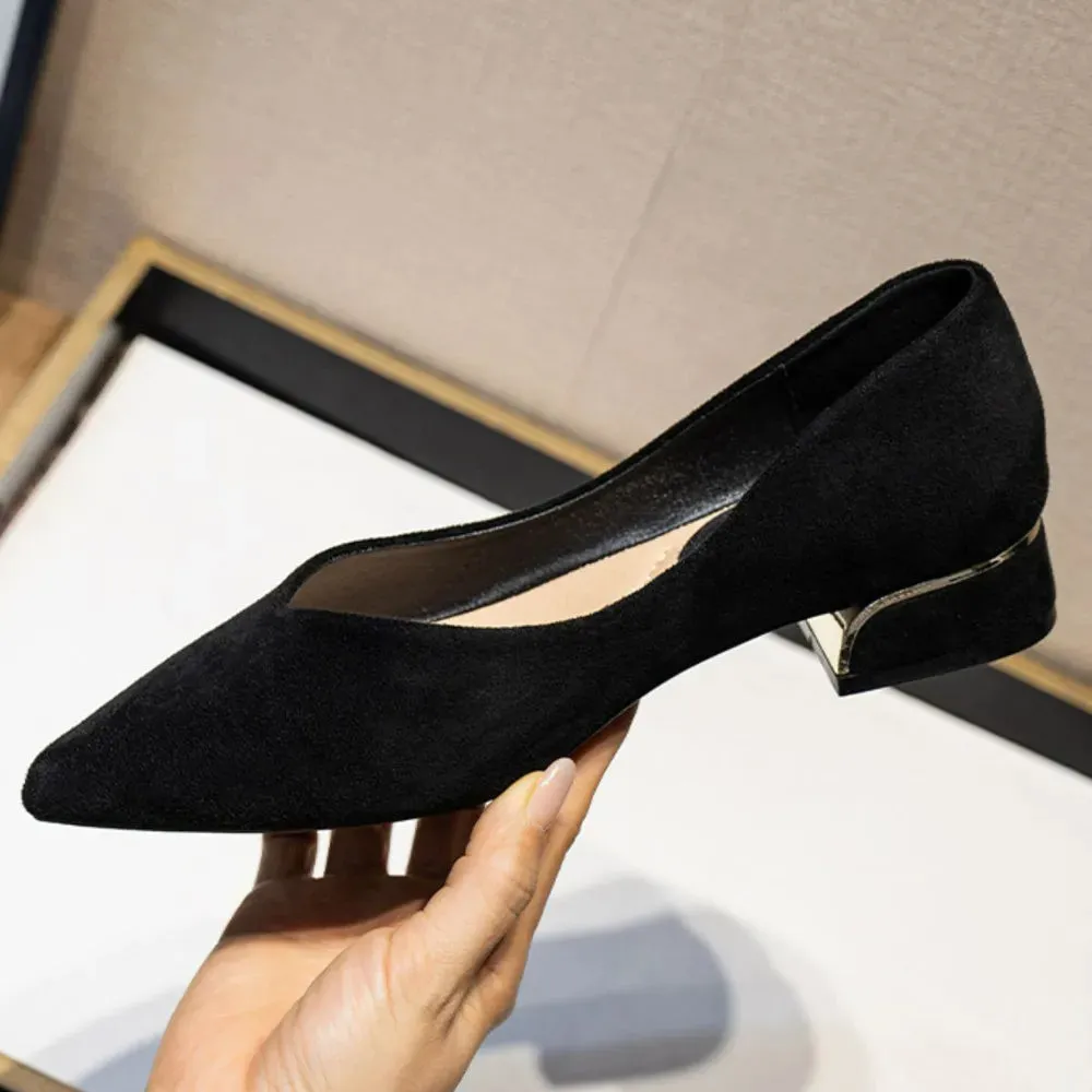 Point Toe Block Heels Slip-Ons
