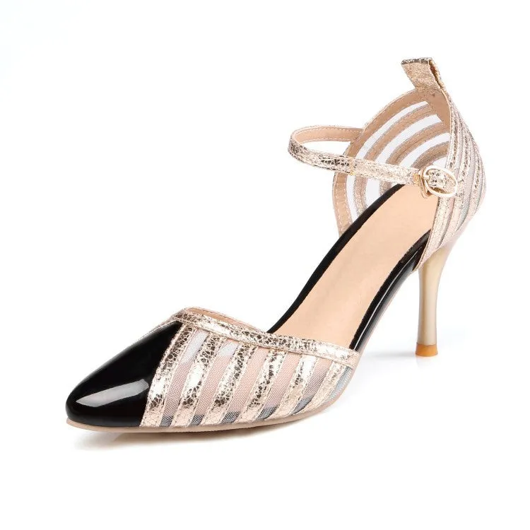 Pointed Toe Ankle Strap Sandals High Heels Shoes Woman 8197
