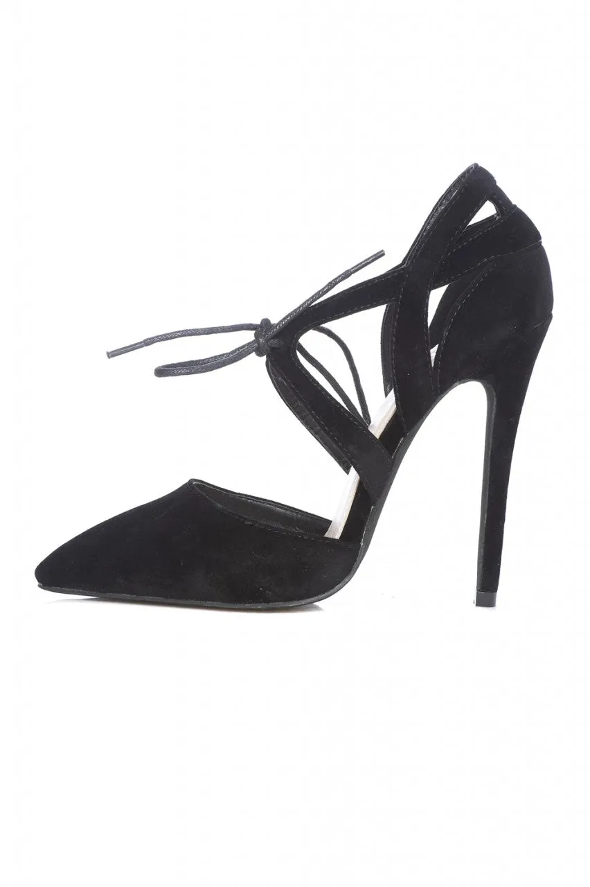 Pointy Suede Lace Up Heels