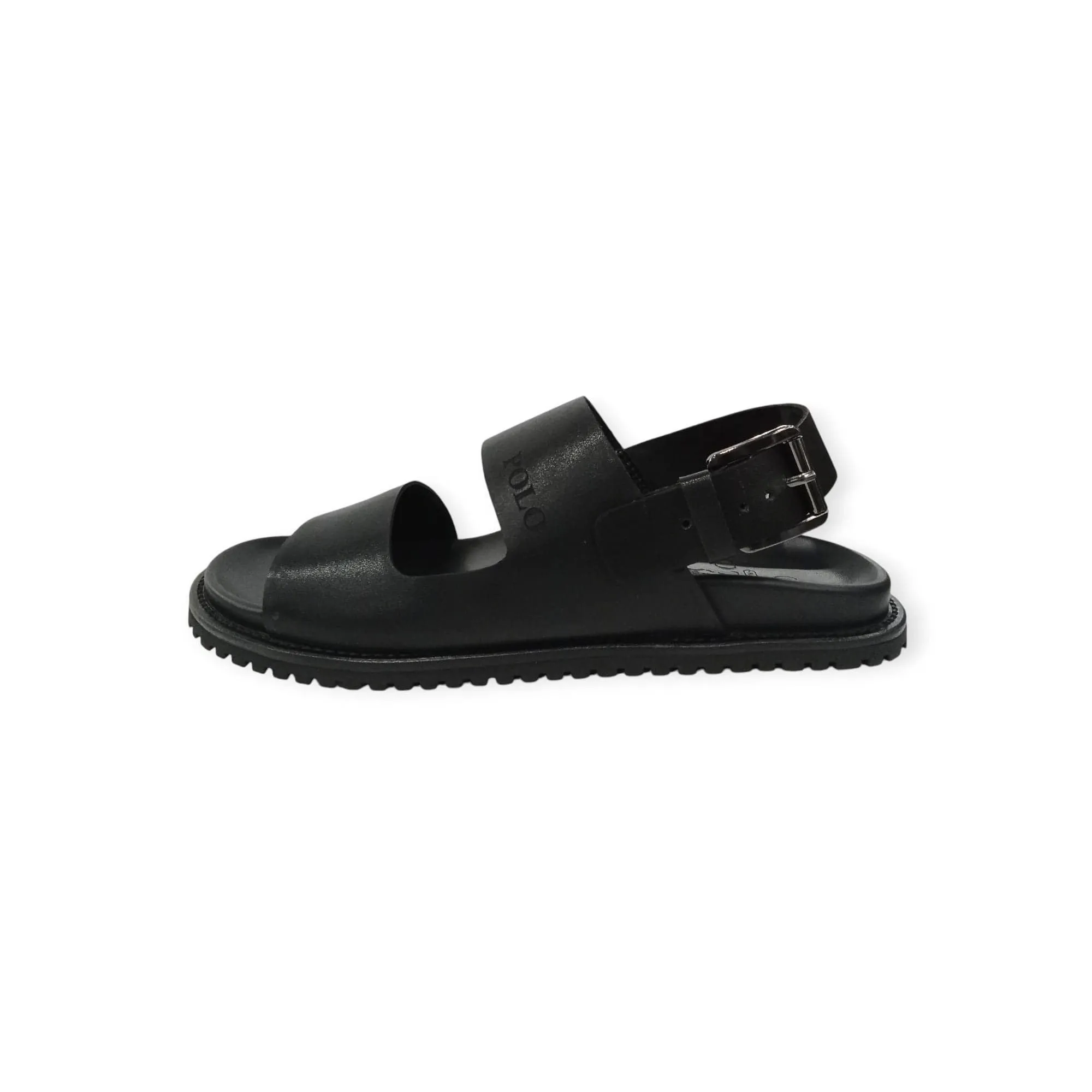 Polo Men's Double Ankle Strap Leather Sandals Black